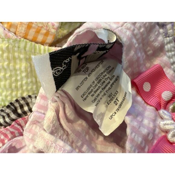 Rare Editions 2T Pink Seersucker Dress Polka Dot Bows Floral Ruffle Hem Boutique - Picture 5 of 5